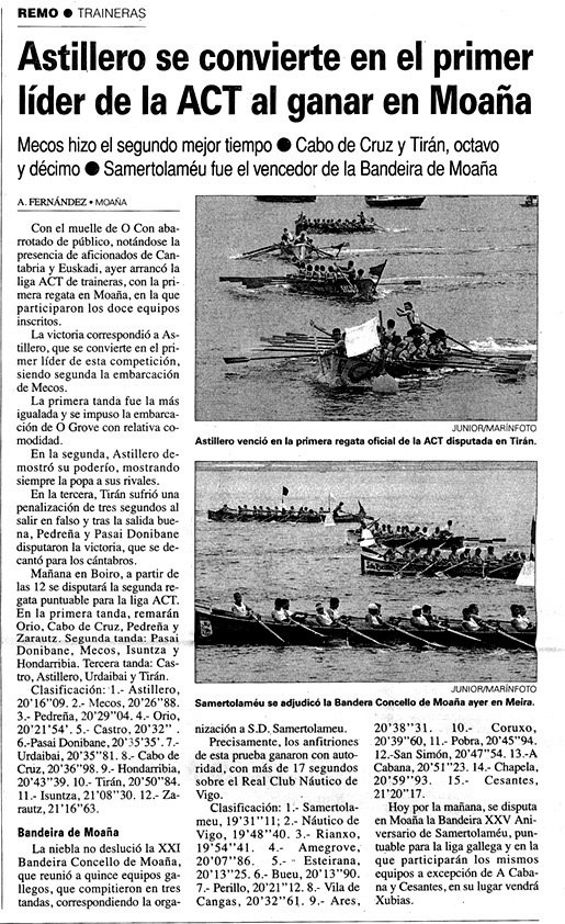 Domingo, 13 de julio de 2003. Diario El Faro de Vigo.